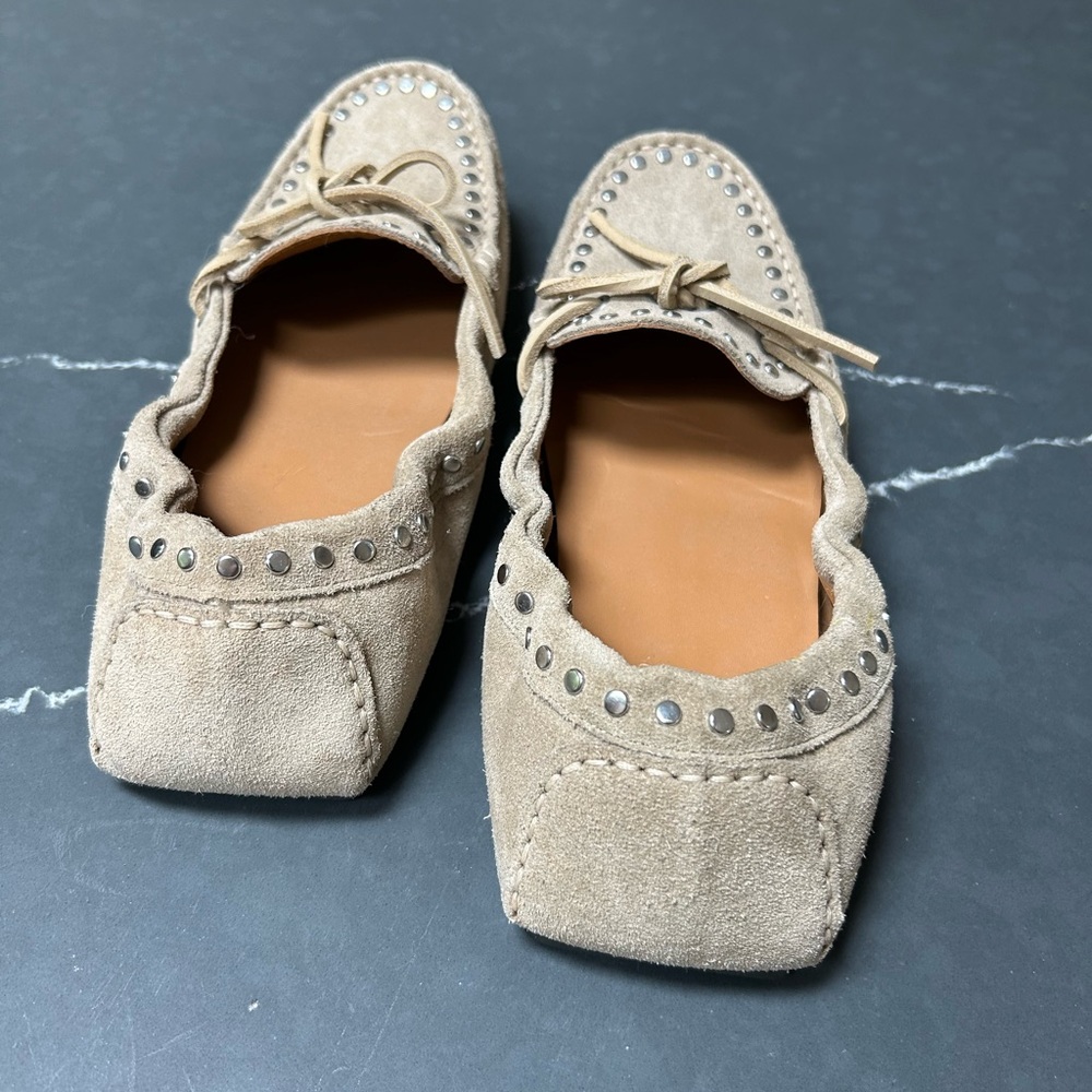 ALOHAS Tan Suede Studded Moccasins - Picture 4 of 6